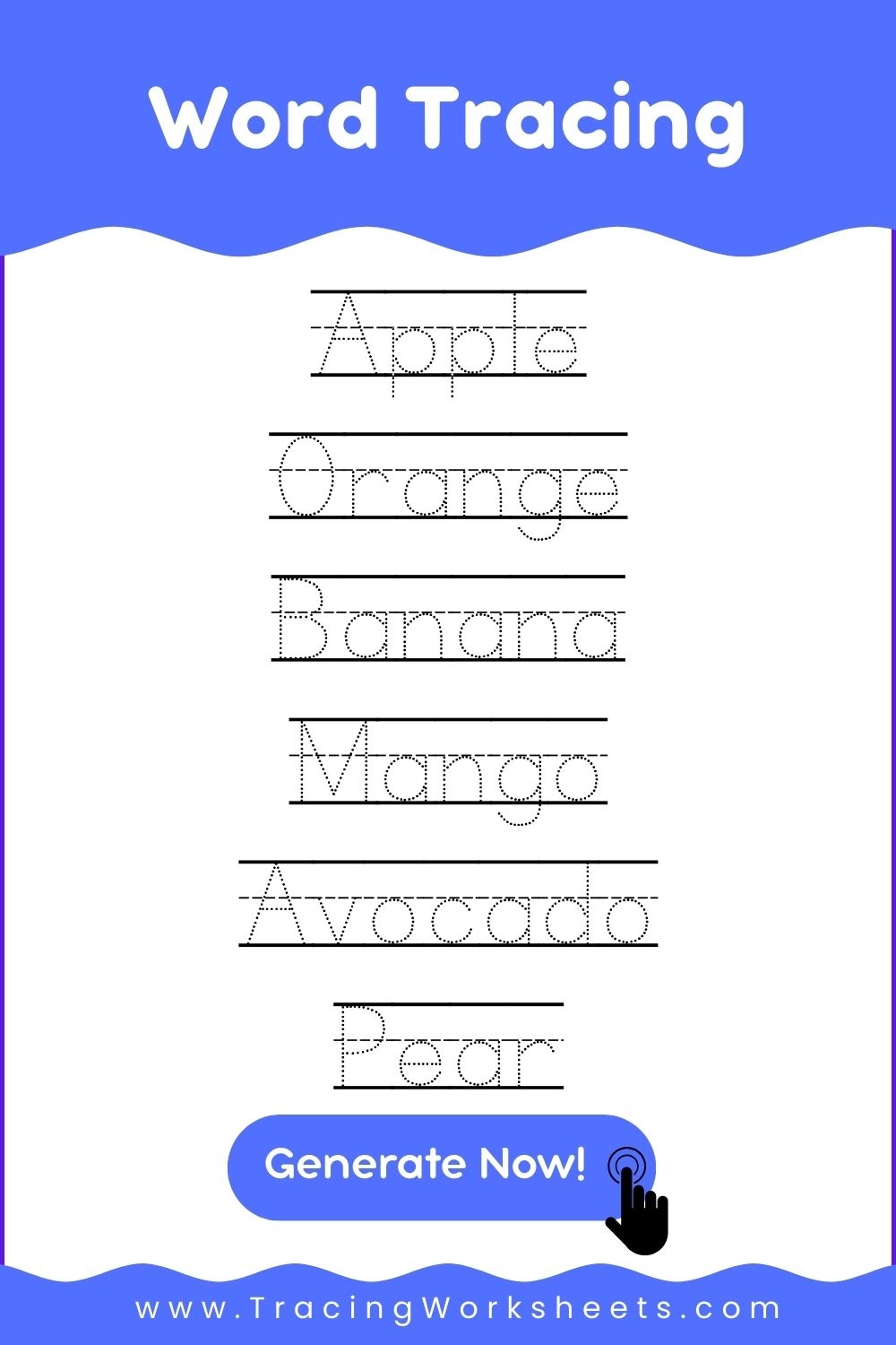 Word Tracing Worksheets Generator Free Printable