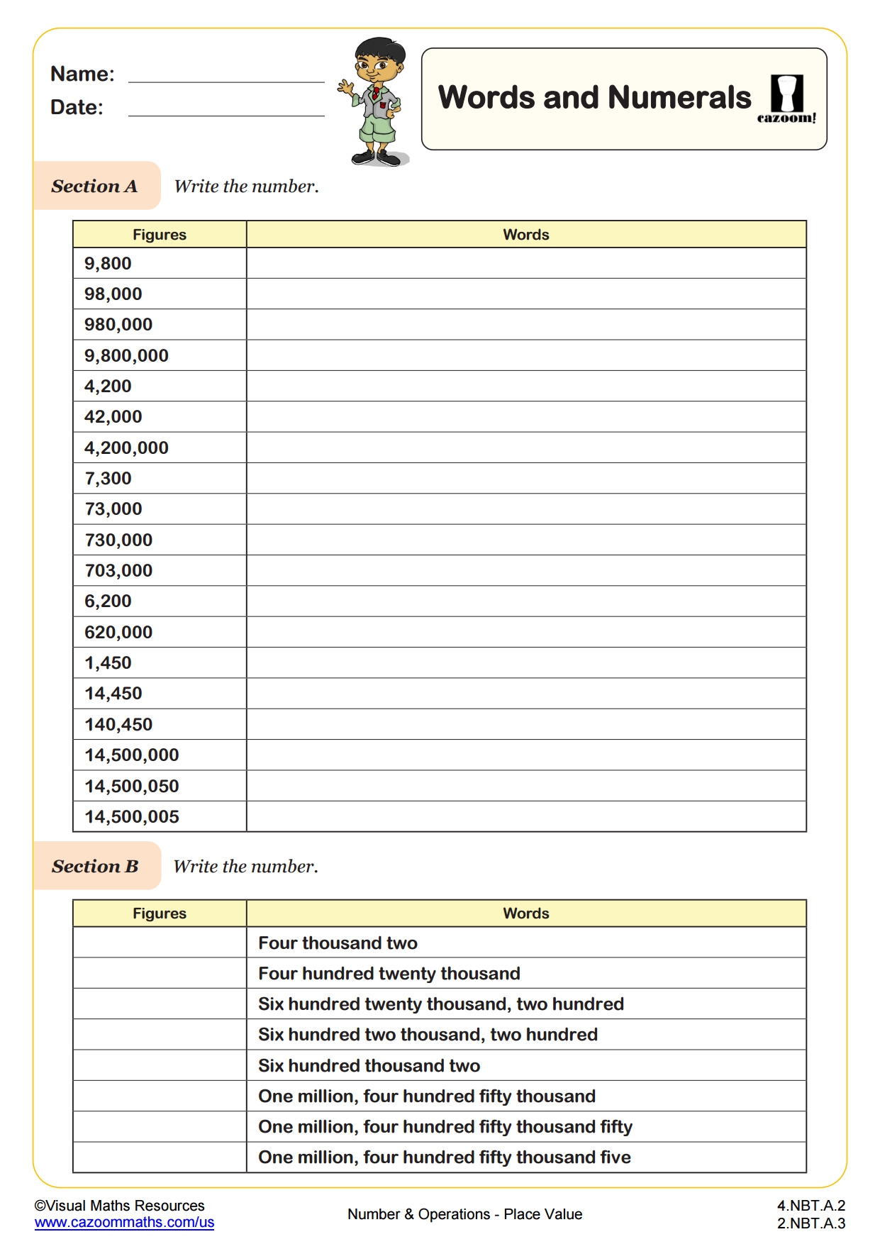 Words And Numerals 4th Grade PDF Number And Operations Worksheets Cazoom Math