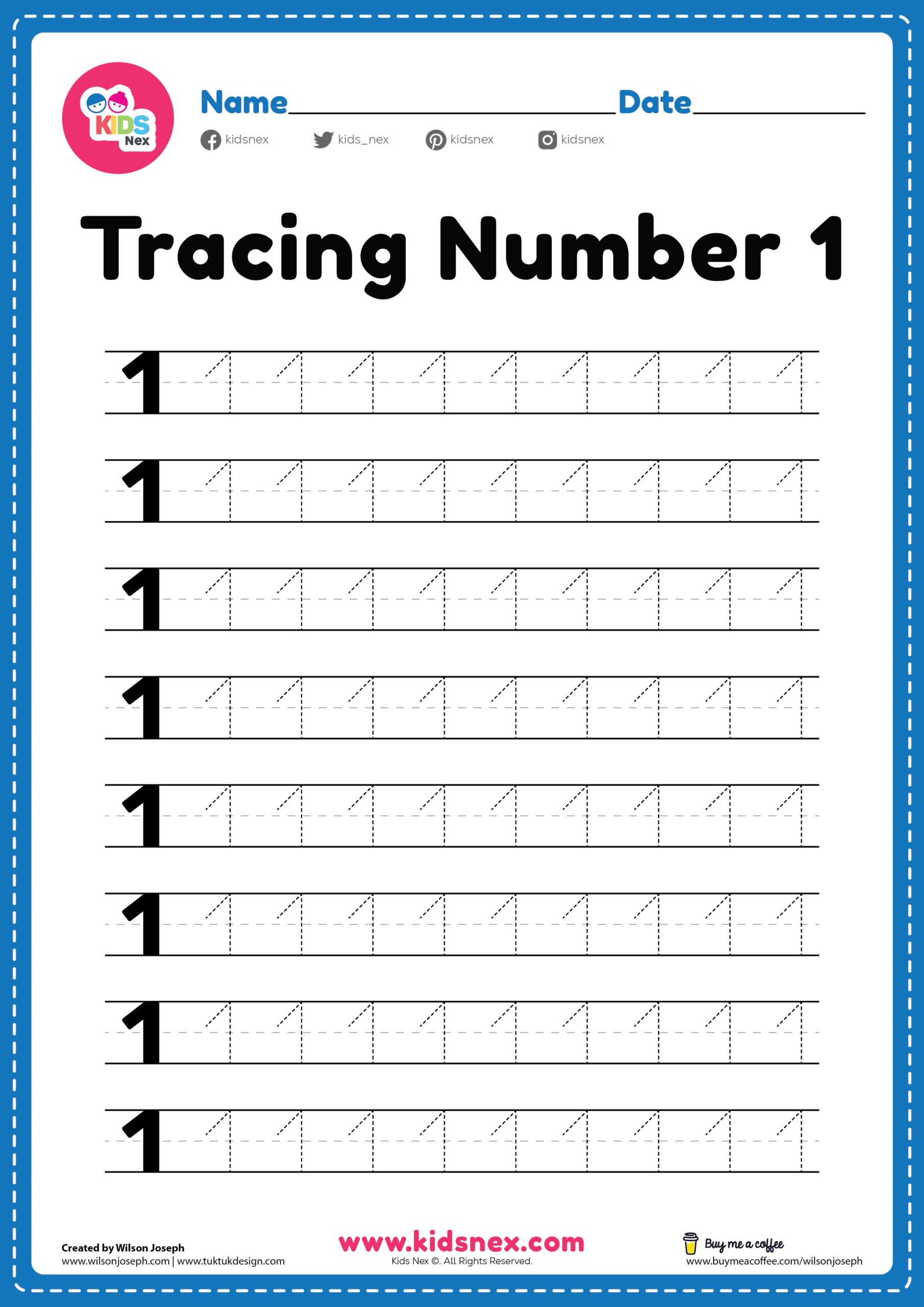 Worksheet For Tracing Number 1 Free Printable KidsNex
