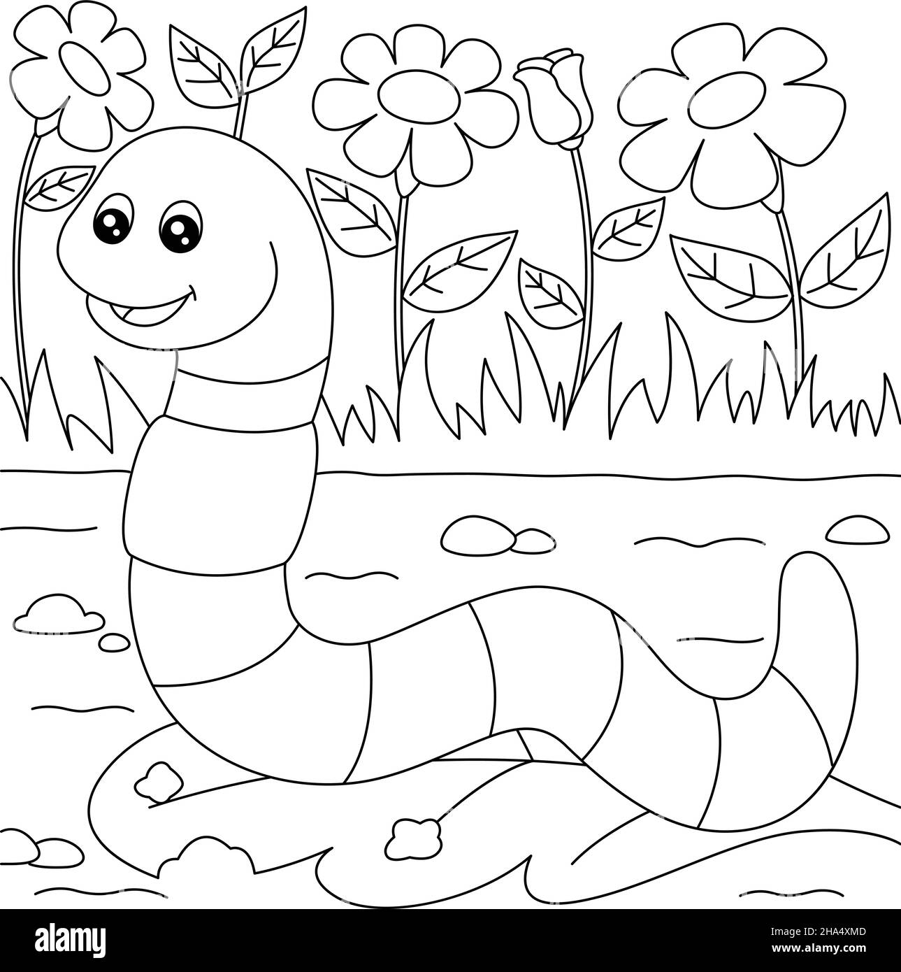 Worm Coloring Page For Kids Stock Vector Image Art Alamy