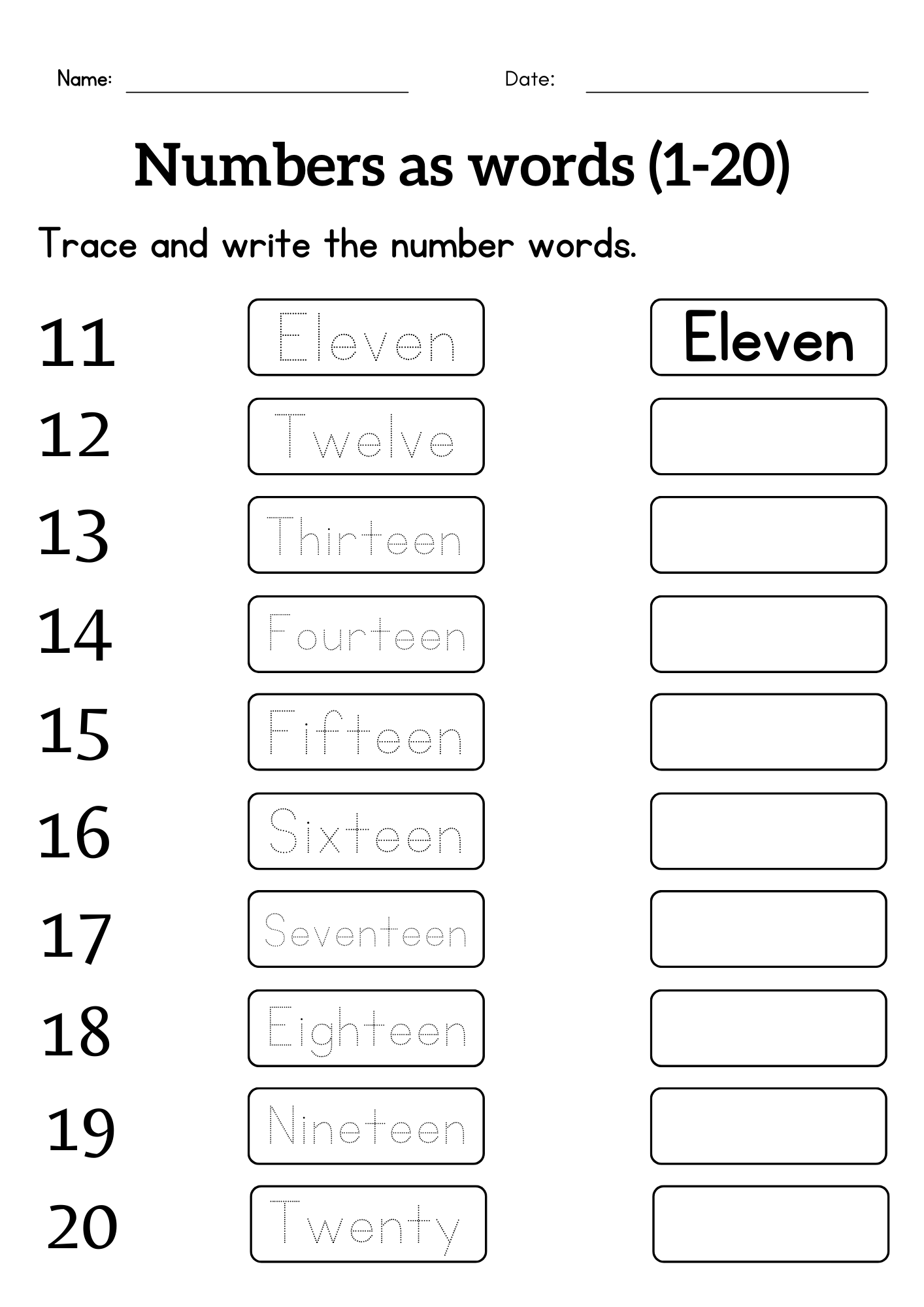 Writing Number Names 1 To 20 Worksheet Tracing Number Words For Grade 1 Or 2 Made By Teachers