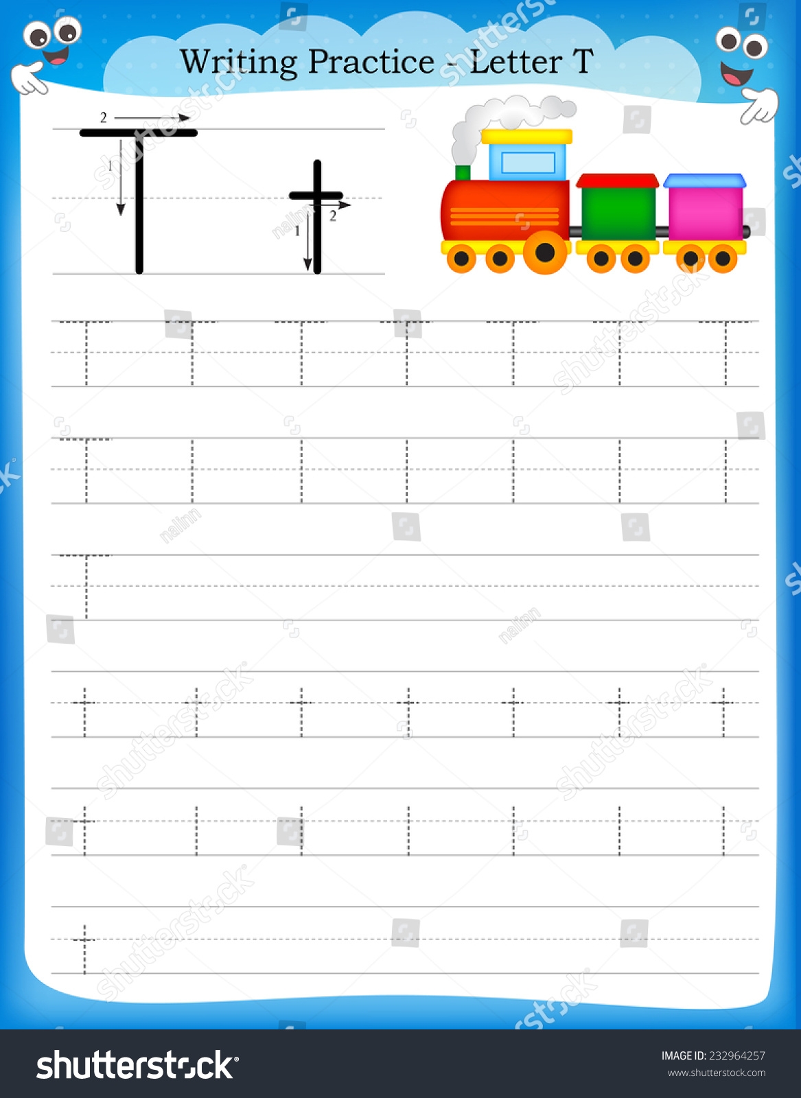 Writing Practice Letter T Printable Worksheet Stock Vector Royalty Free 232964257 Shutterstock