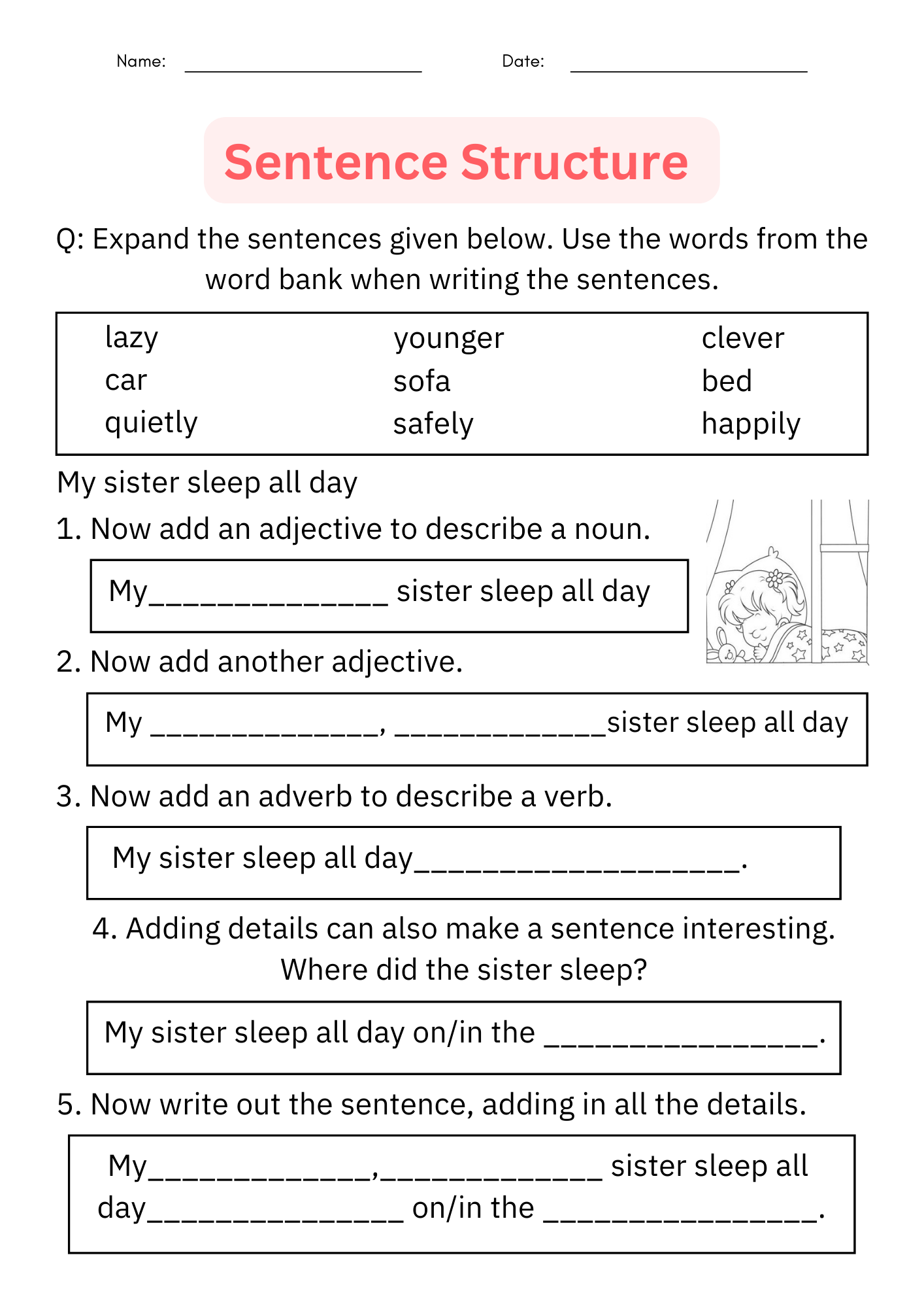 Writing Sentences Sentence Structure Worksheet Digital Printable For Grade 1 Made By Teachers