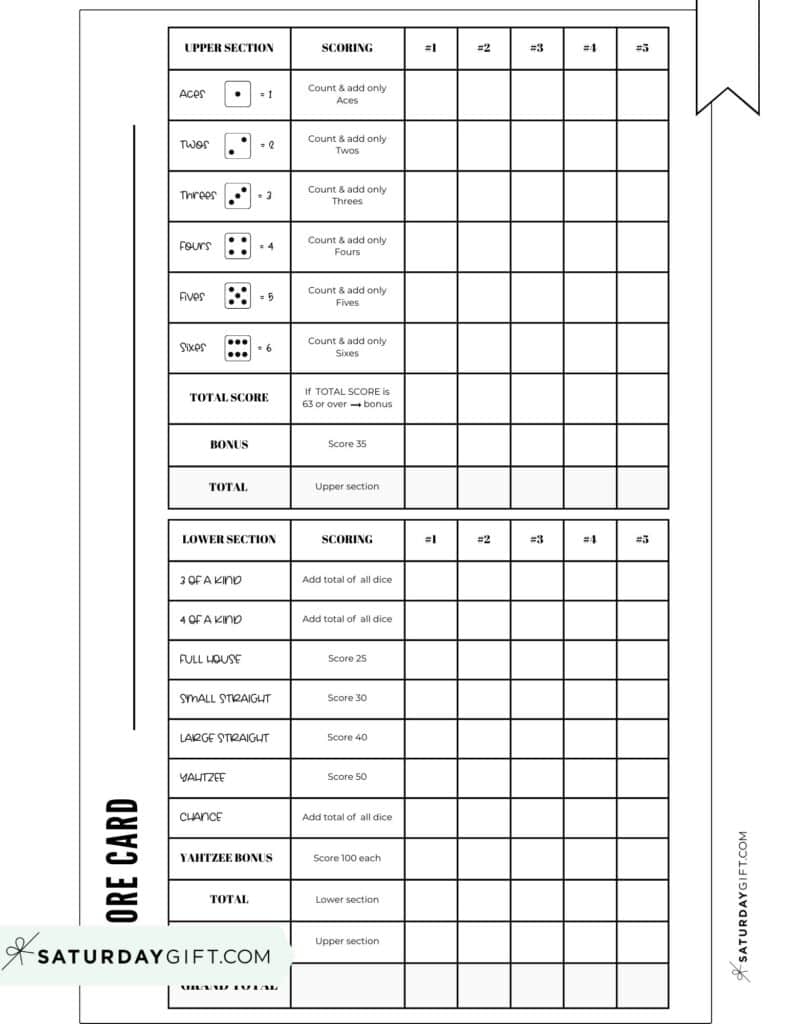 Yahtzee Score Card Printable Yahtzee Score Sheets SaturdayGift Yahtzee Score Card Printable Yahtzee Score Sheets SaturdayGift