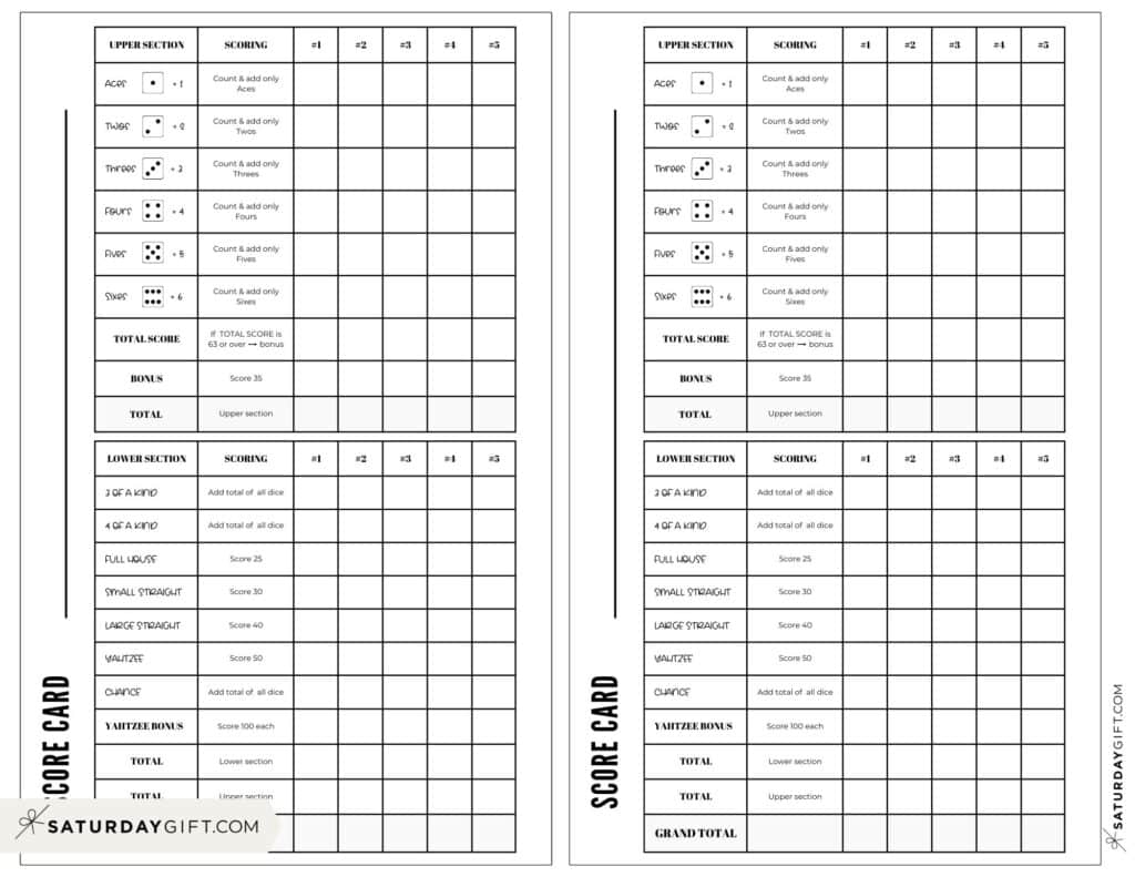 yahtzee score sheet print out