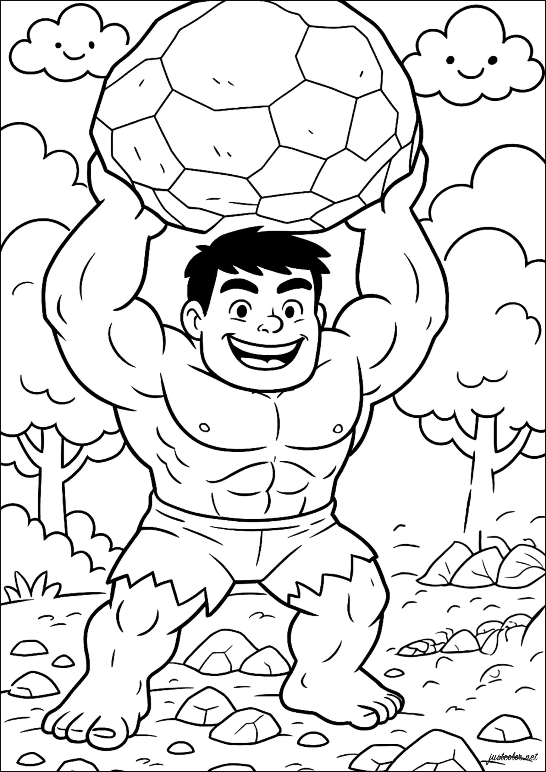 Young Hulk Lifting A Huge Boulder Hulk Coloring Pages