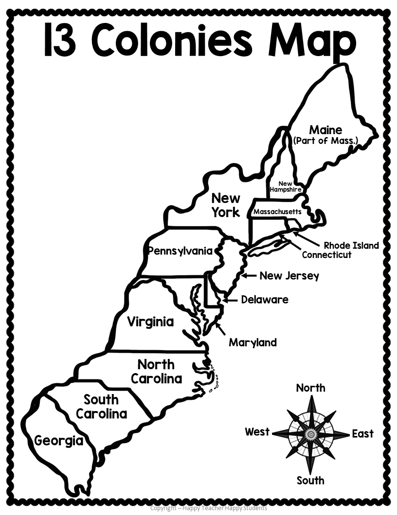 13 colonies map printable