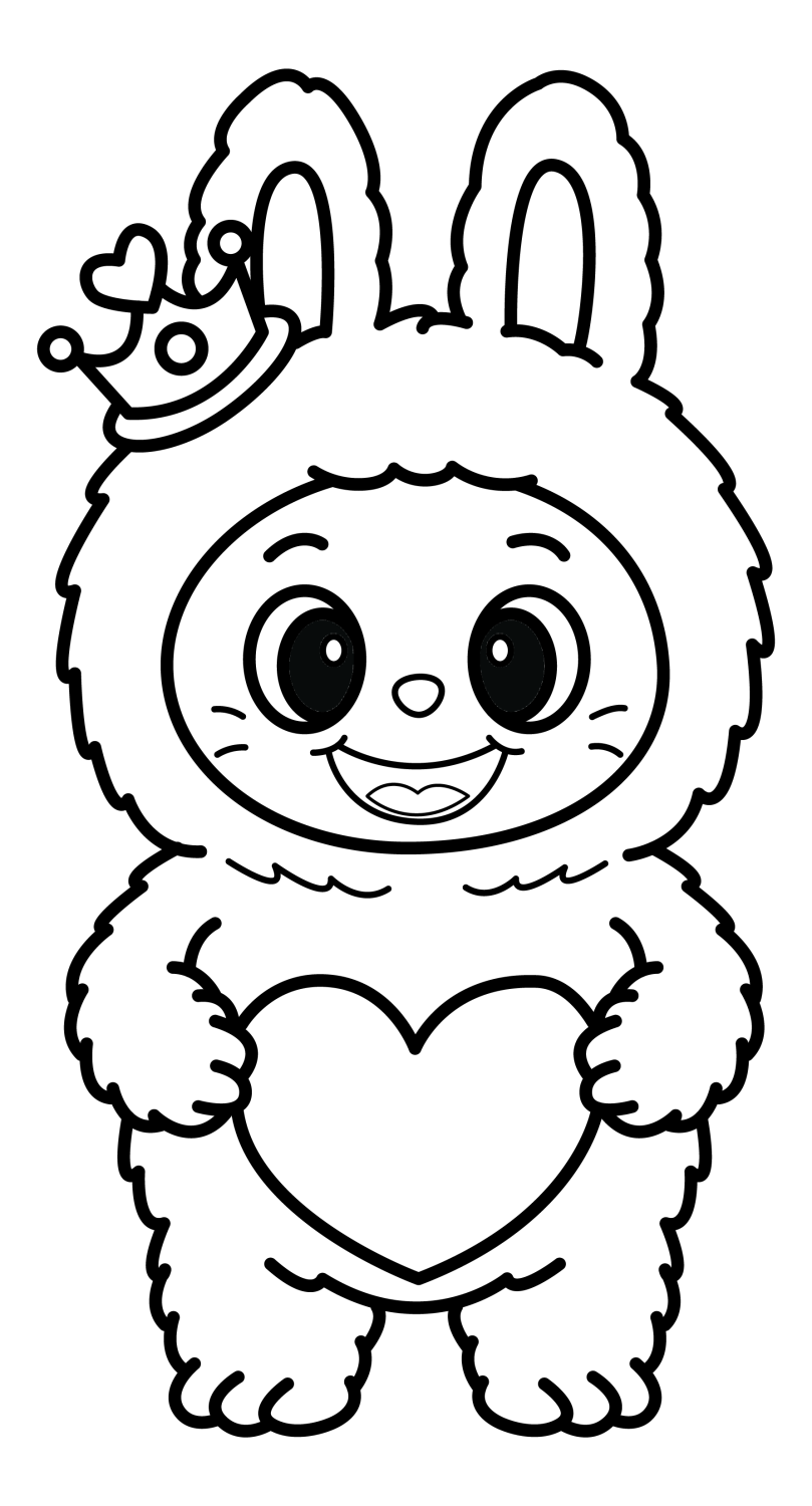 Adorable Labubu Doll With Heart And Crown Coloring Page