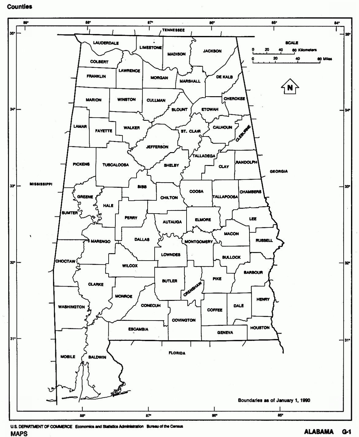 alabama county map printable