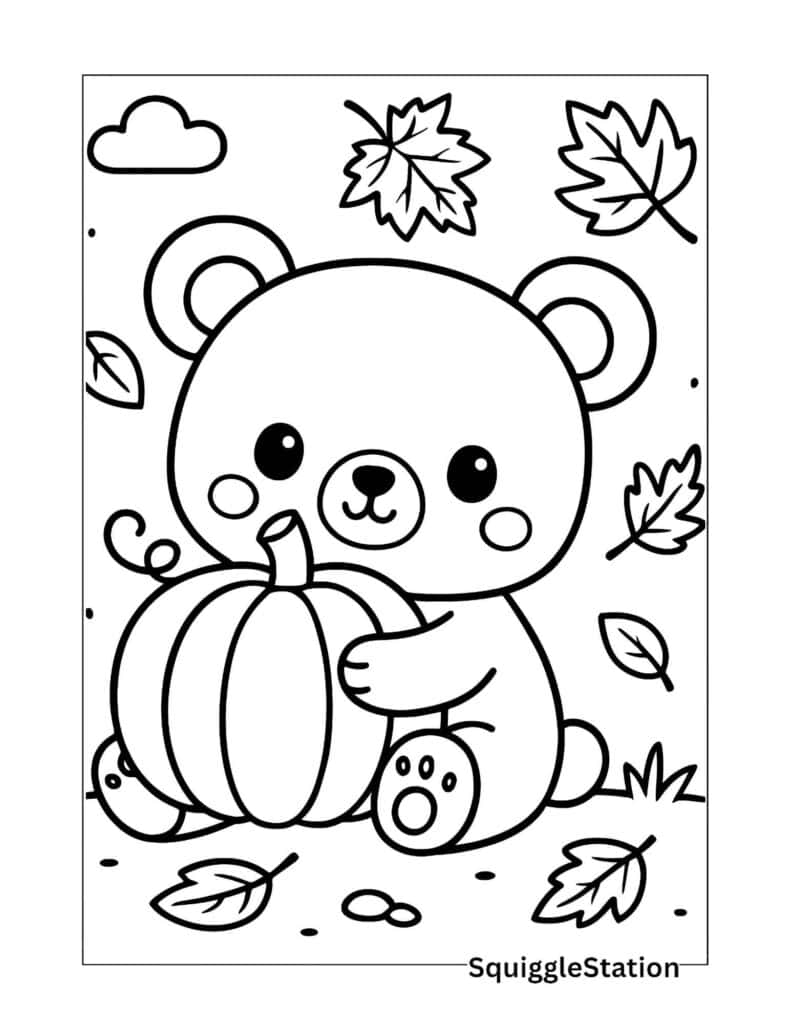 Bear With A Pumpkin Coloring Page Free Printable PDF Squigglestation Bear With A Pumpkin Coloring Page Free Printable PDF Squigglestation