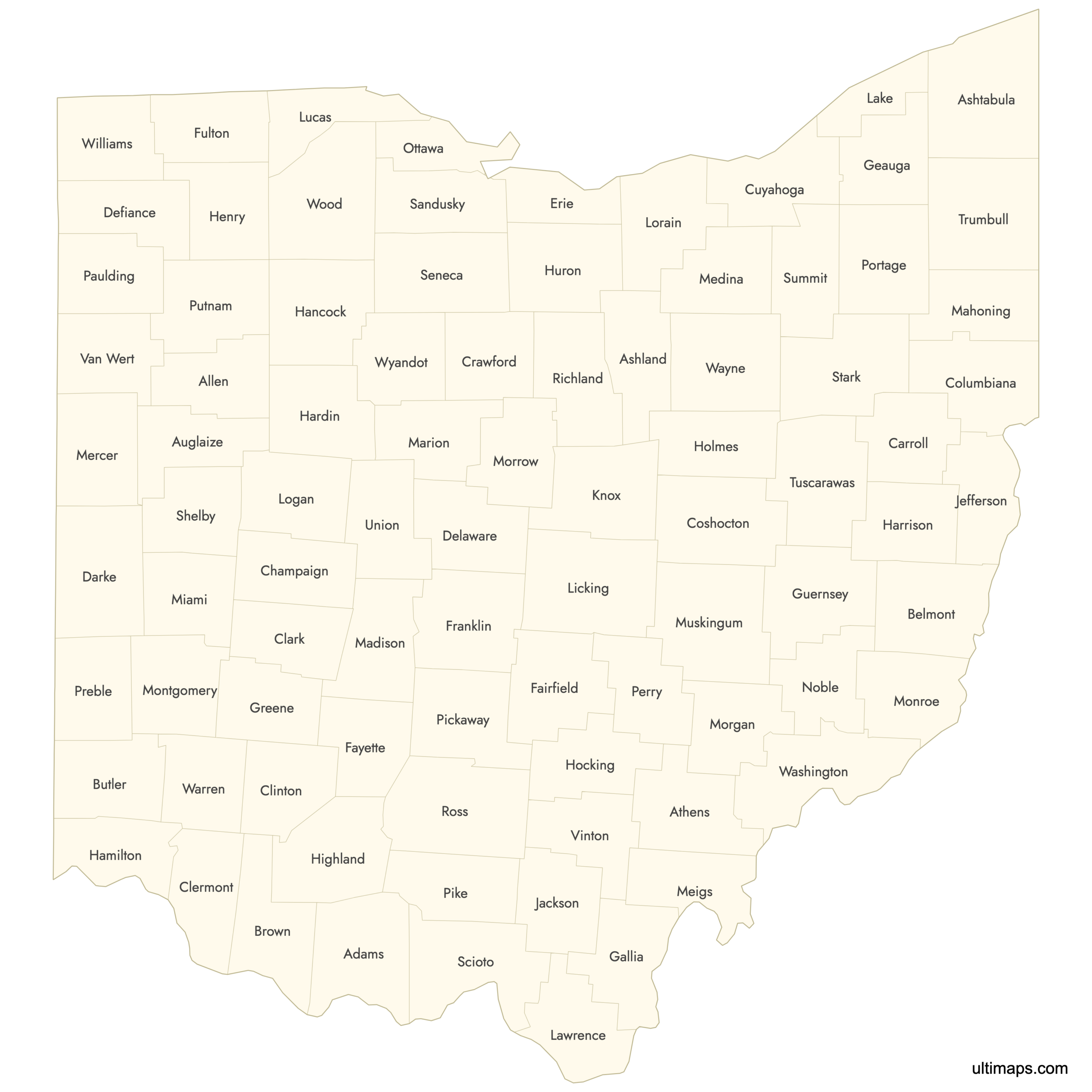 Blank Map Of Ohio Counties Free Download Ultimaps