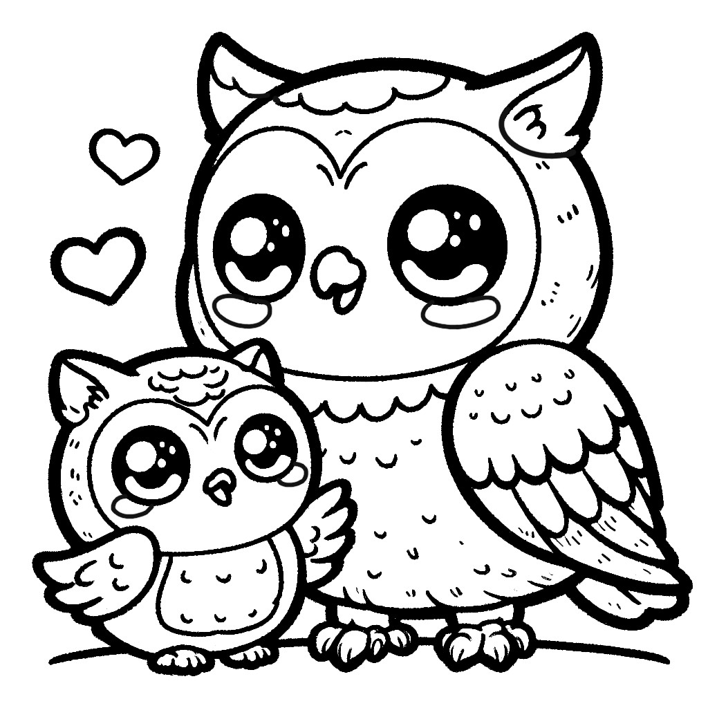 Cute Owl With Baby Owl Owlet Coloring Page Cute Owl With Baby Owl Owlet Coloring Page
