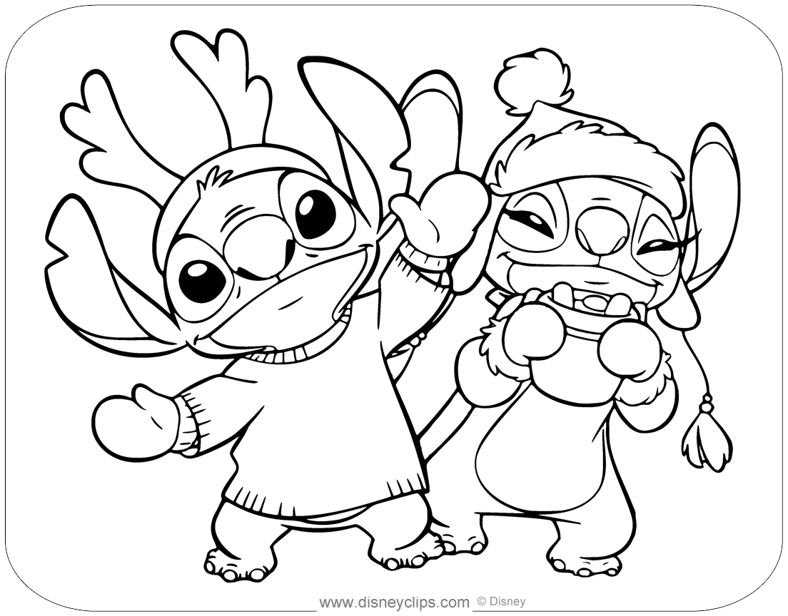 Disney Stitch Christmas Coloring Pages Disneyclips