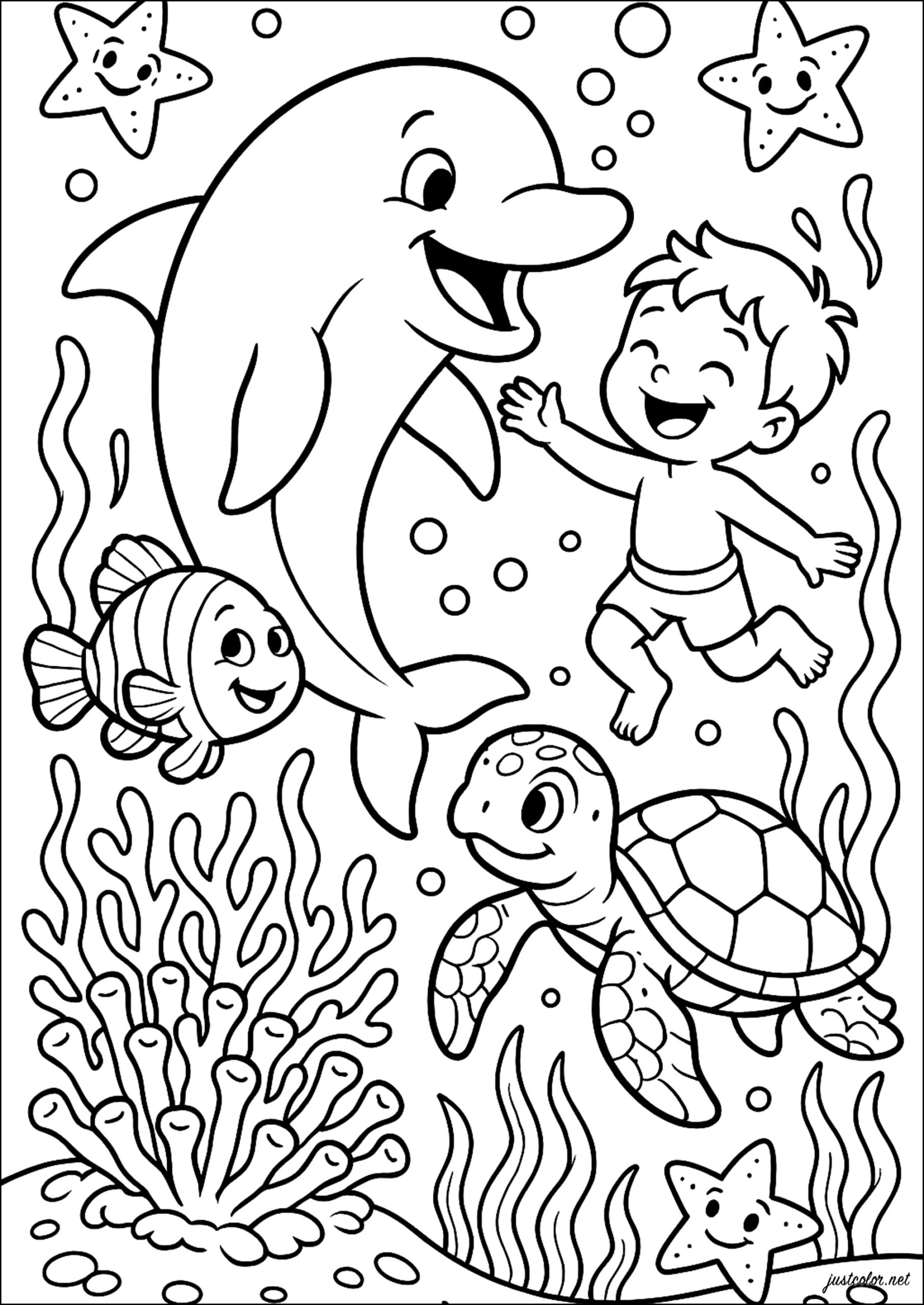 Dolphin Underwater Adventure Sea Creatures Coloring Pages Dolphin Underwater Adventure Sea Creatures Coloring Pages