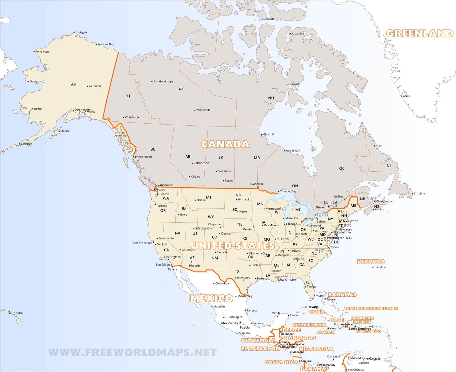 printable map of north america