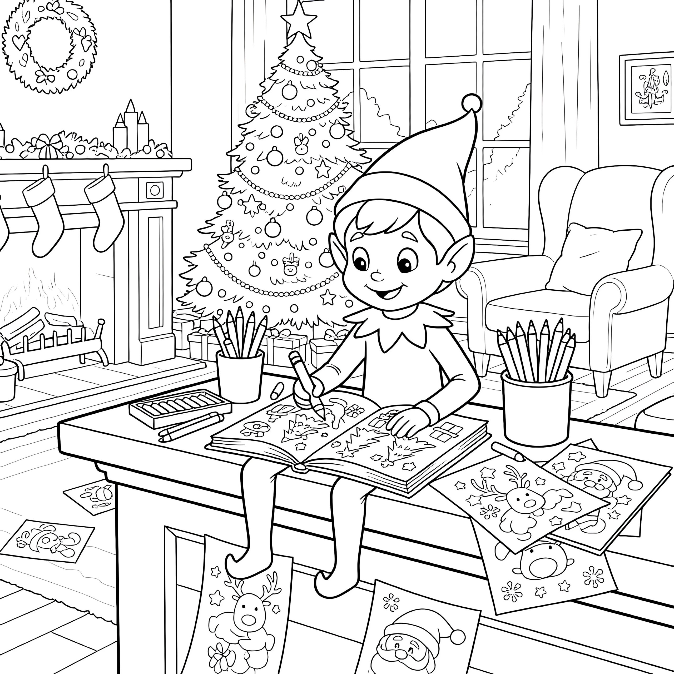 Elf On The Shelf Colouring Coloring Pages Mimi Panda