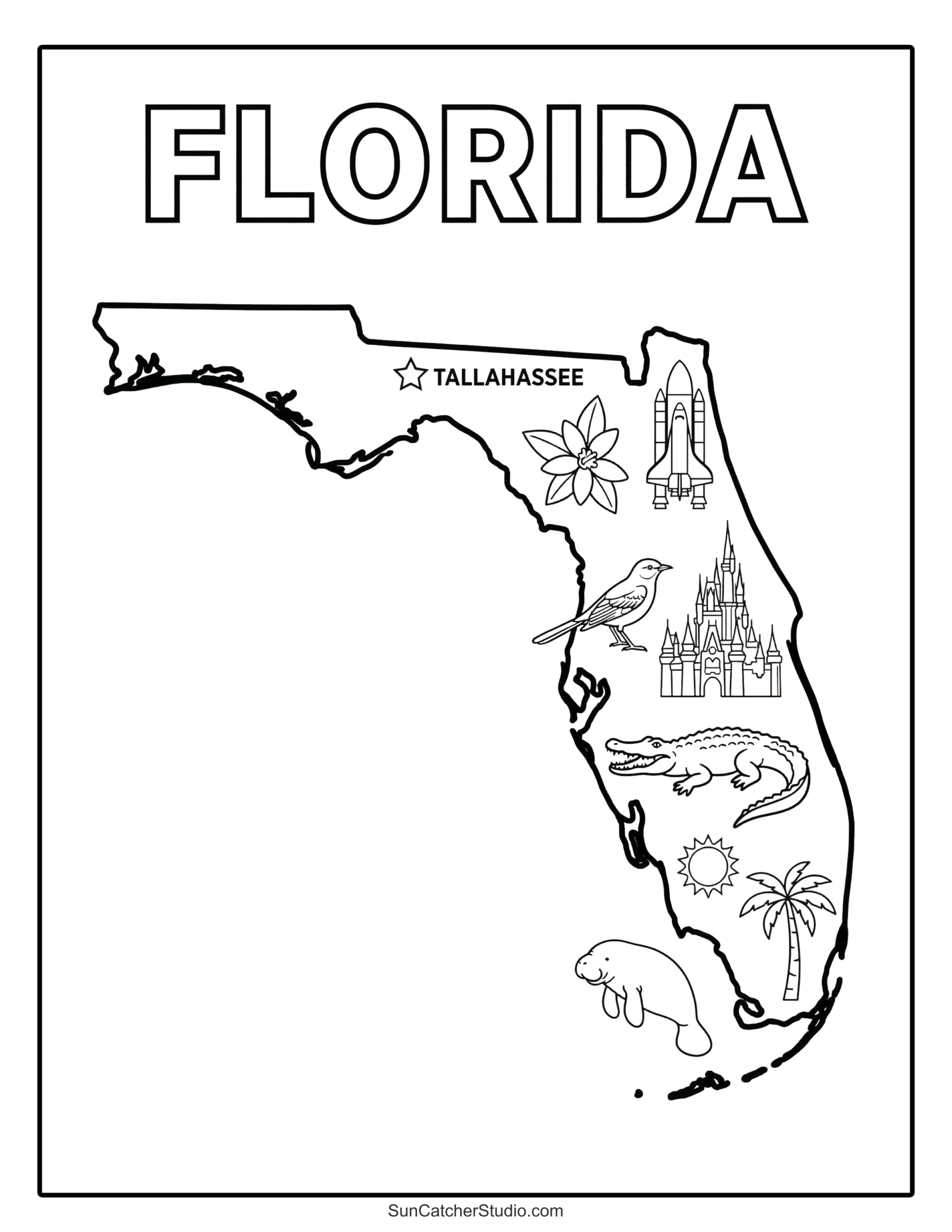 Florida Map Outline Printable State Shape Stencil Pattern Free Printables Lettering SVG Files Tools Apps
