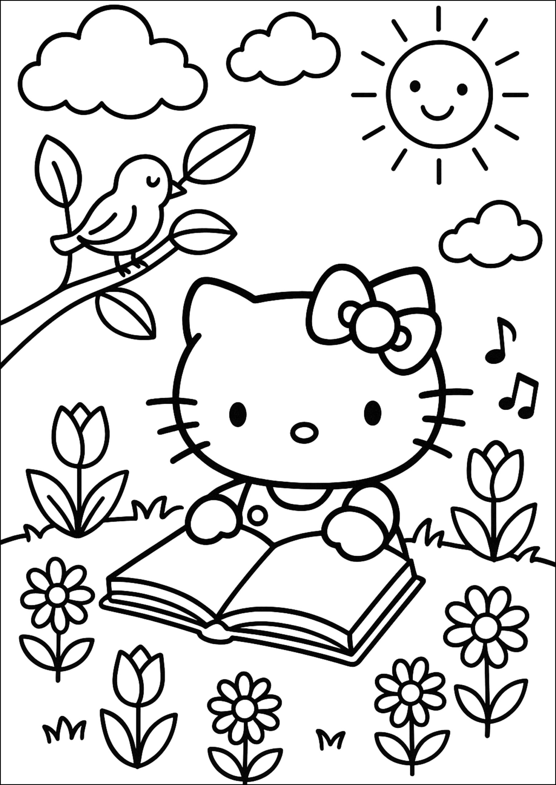 Hello Kitty In The Book Garden Hello Kitty Coloring Pages