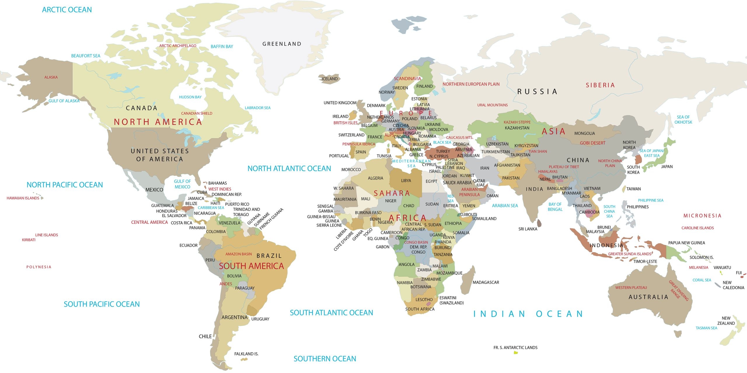 printable world map with countries