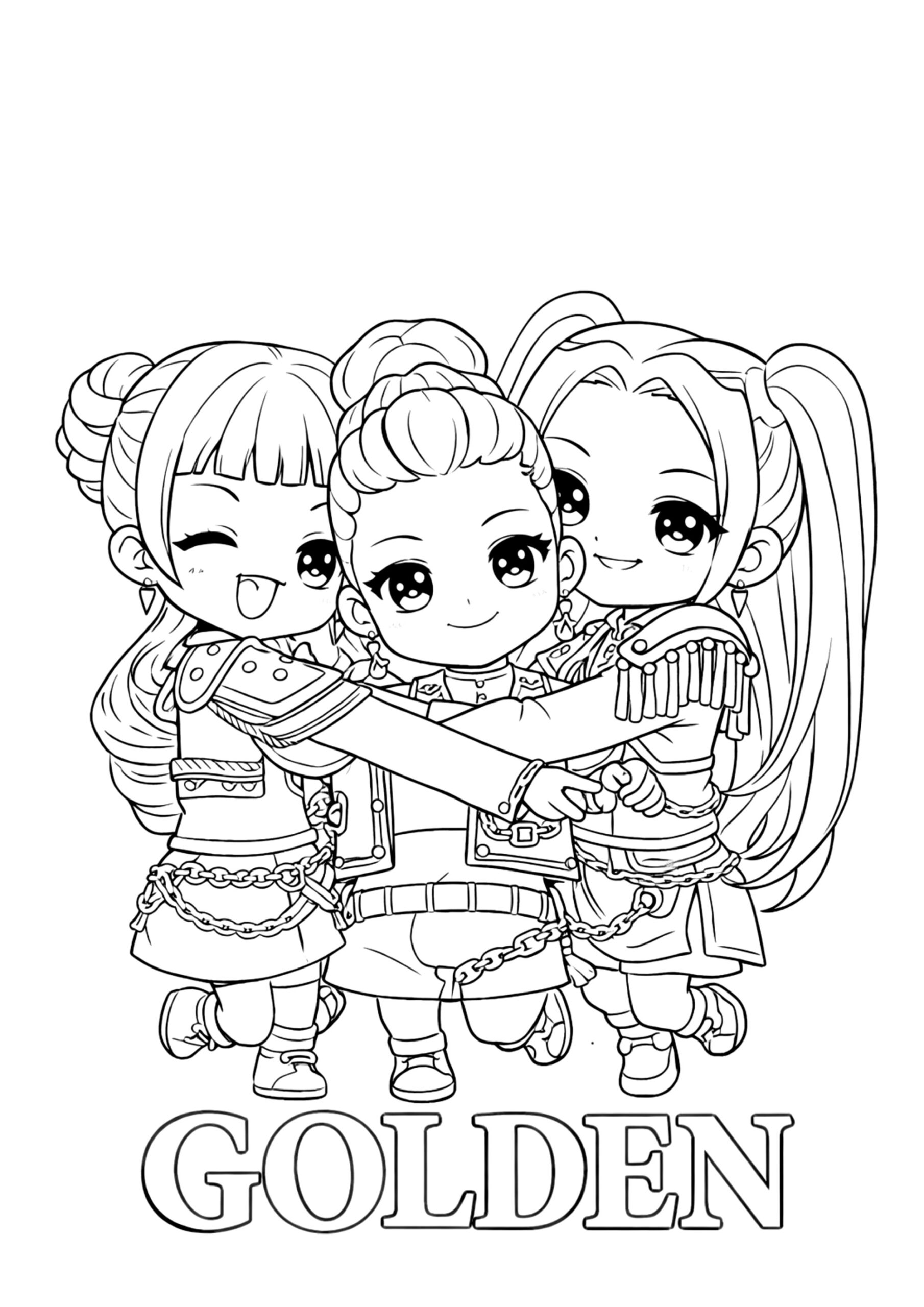 Huntrx Chibi style Singers K Pop Demon Hunters Coloring Pages