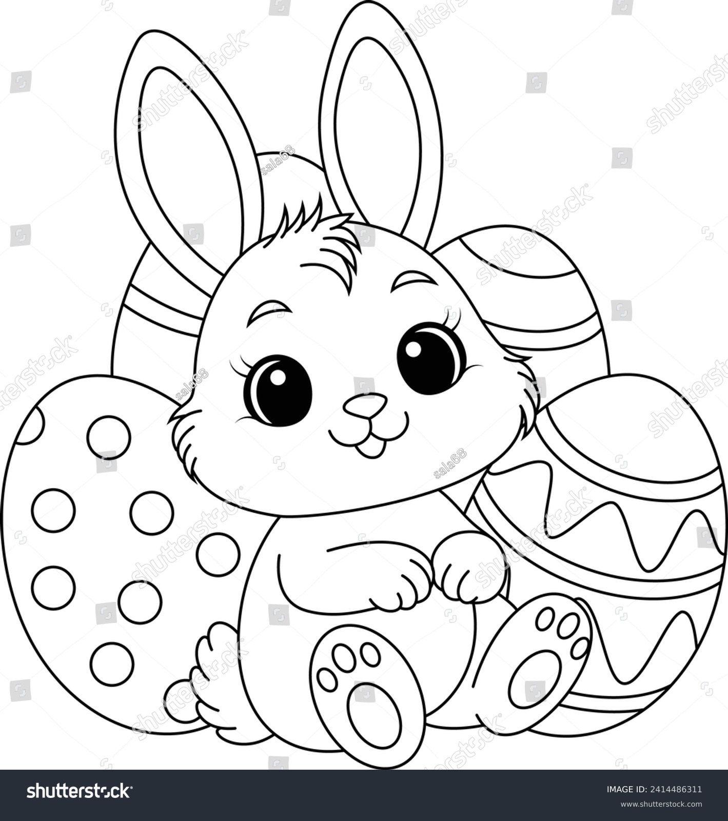 Kawaii Easter Bunny Easter Eggs Coloring Stock Vector Royalty Free 2414486311 Shutterstock