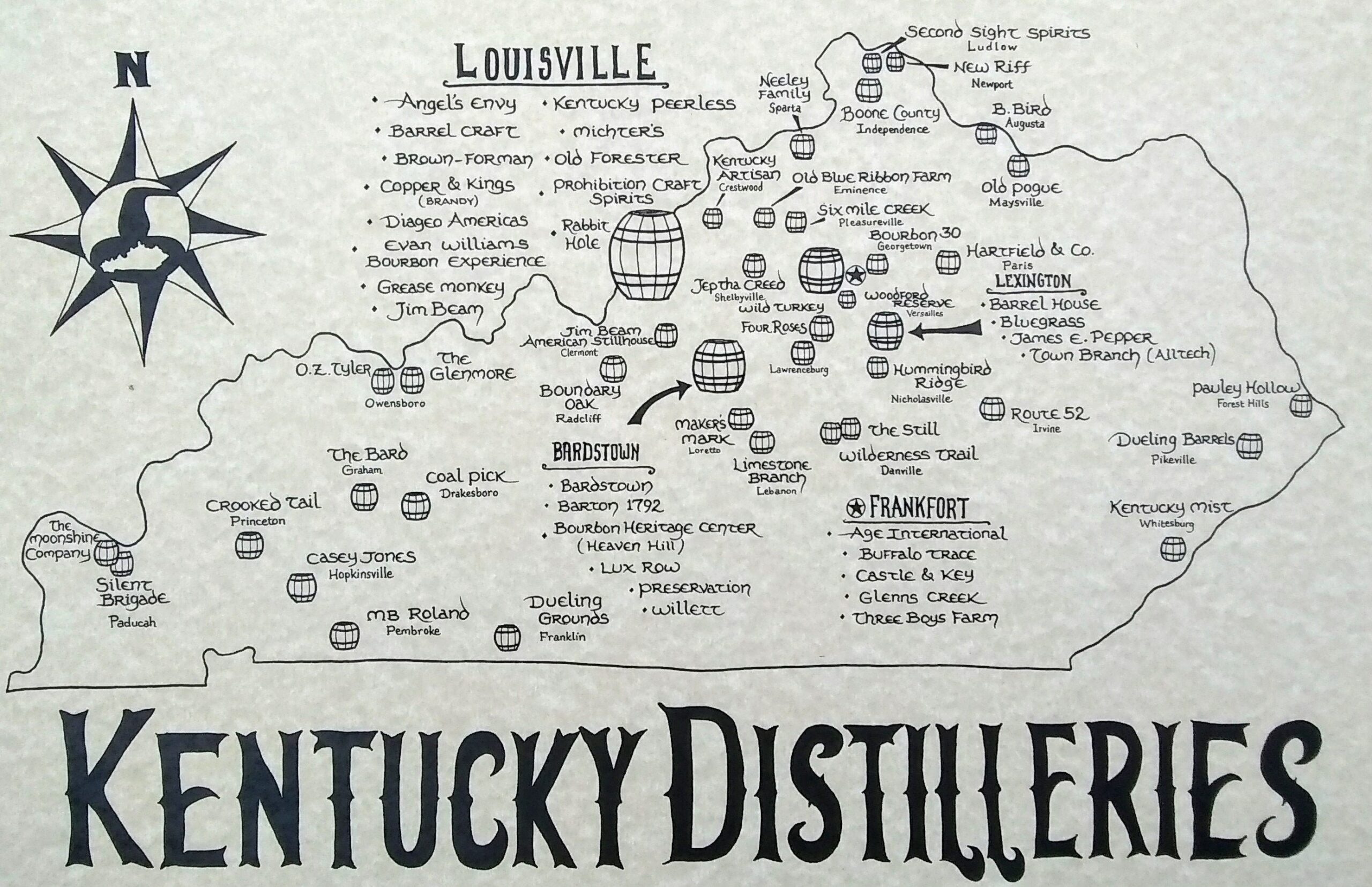 Kentucky Distilleries Map Etsy Kentucky Distilleries Map Etsy