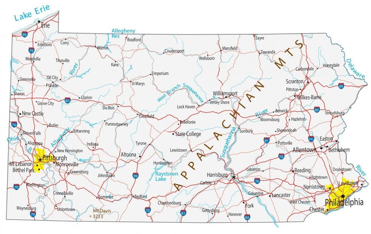 Map Of Pennsylvania Cities And Roads GIS Geography Map Of Pennsylvania Cities And Roads GIS Geography