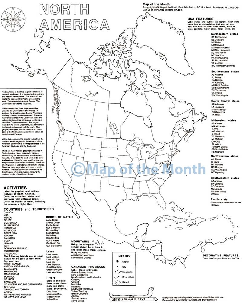 north america continent map printable