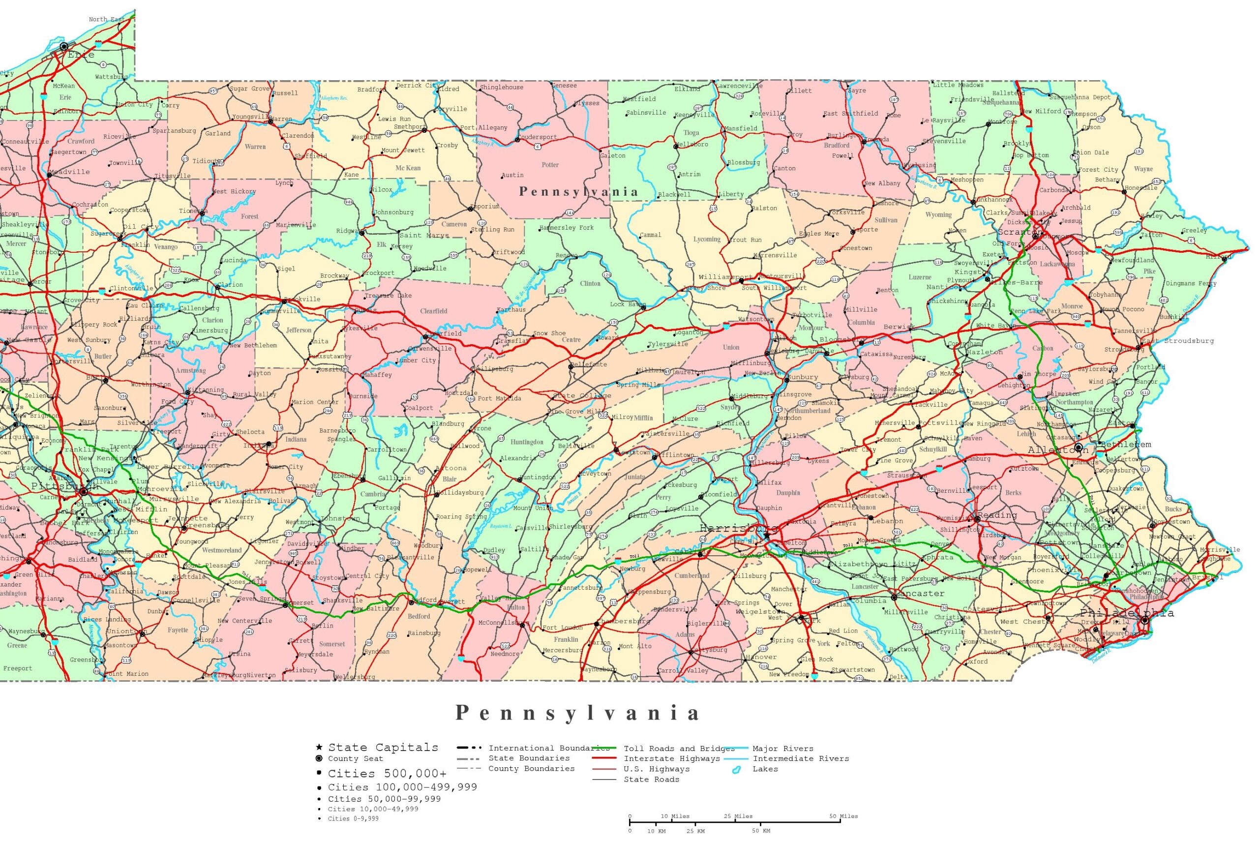 Pennsylvania Printable Map Pennsylvania Printable Map