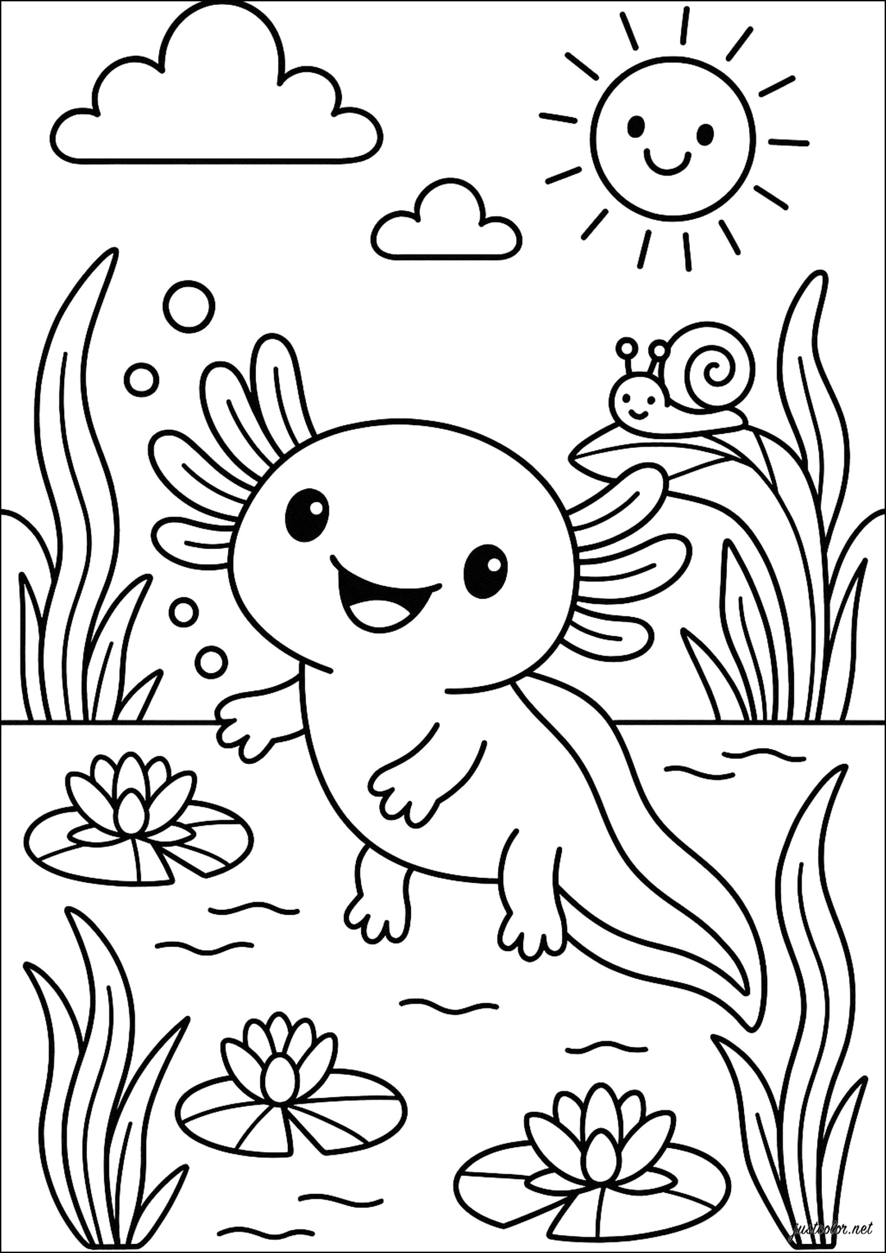 Pretty Creature At The Water s Edge Axolotl Coloring Pages