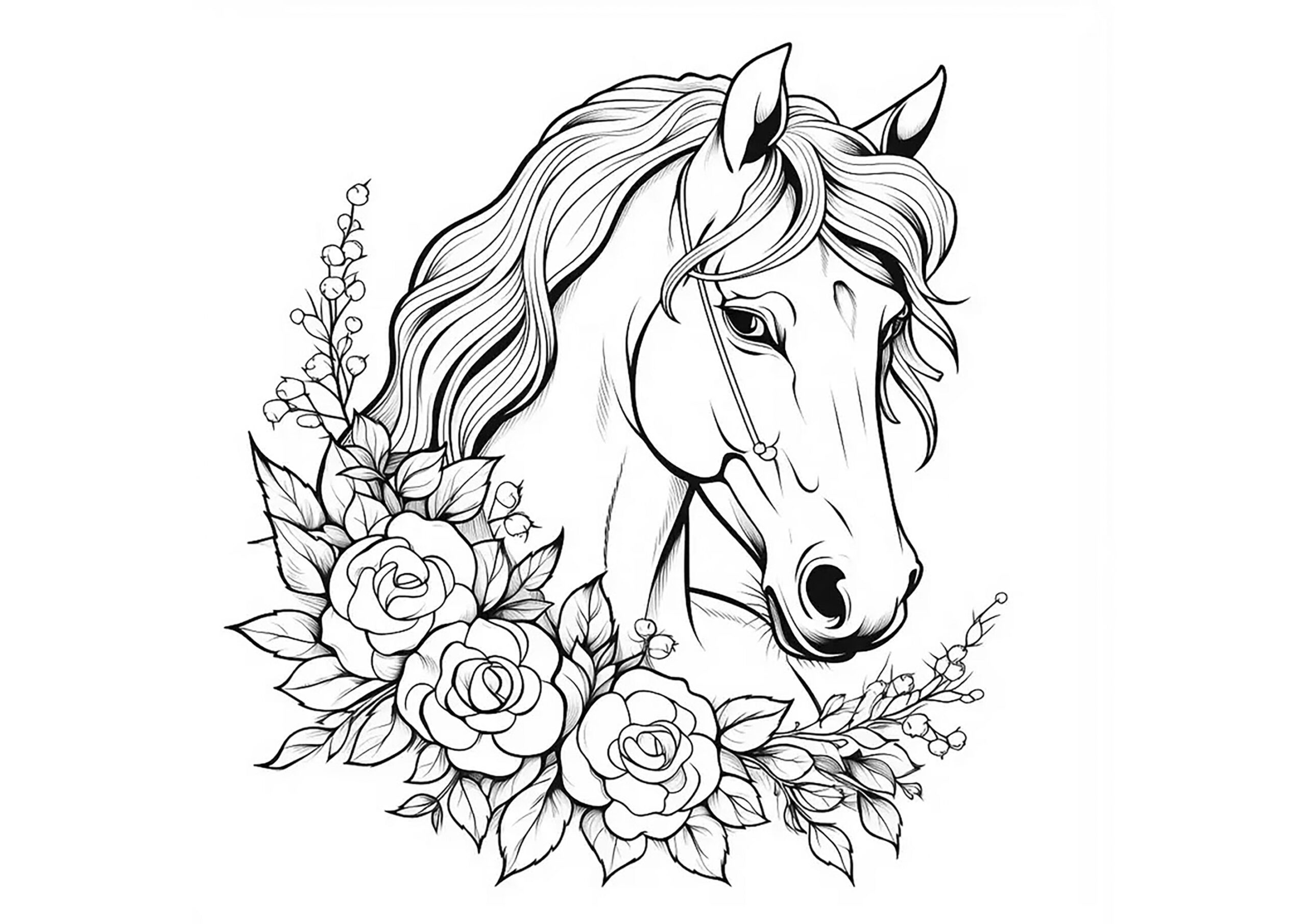 Pretty Horse Surrounded By Flowers Horse Coloring Pages