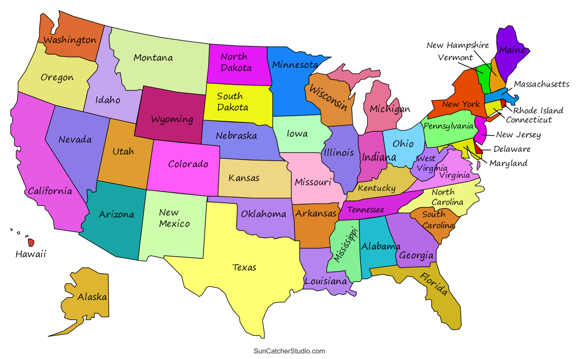 printable map of states in usa