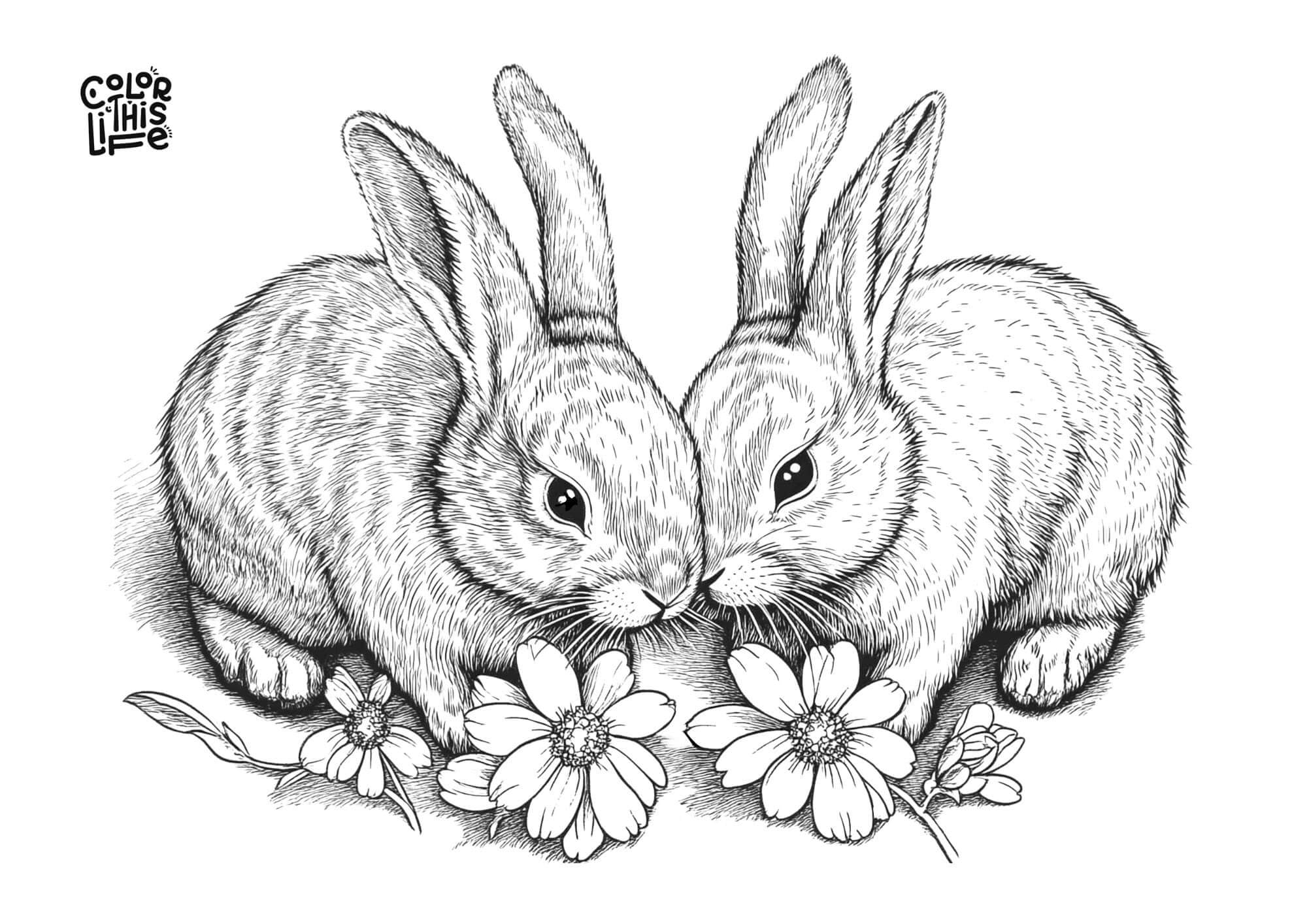 Realistic Spring Bunnies Coloring Page Color This Life