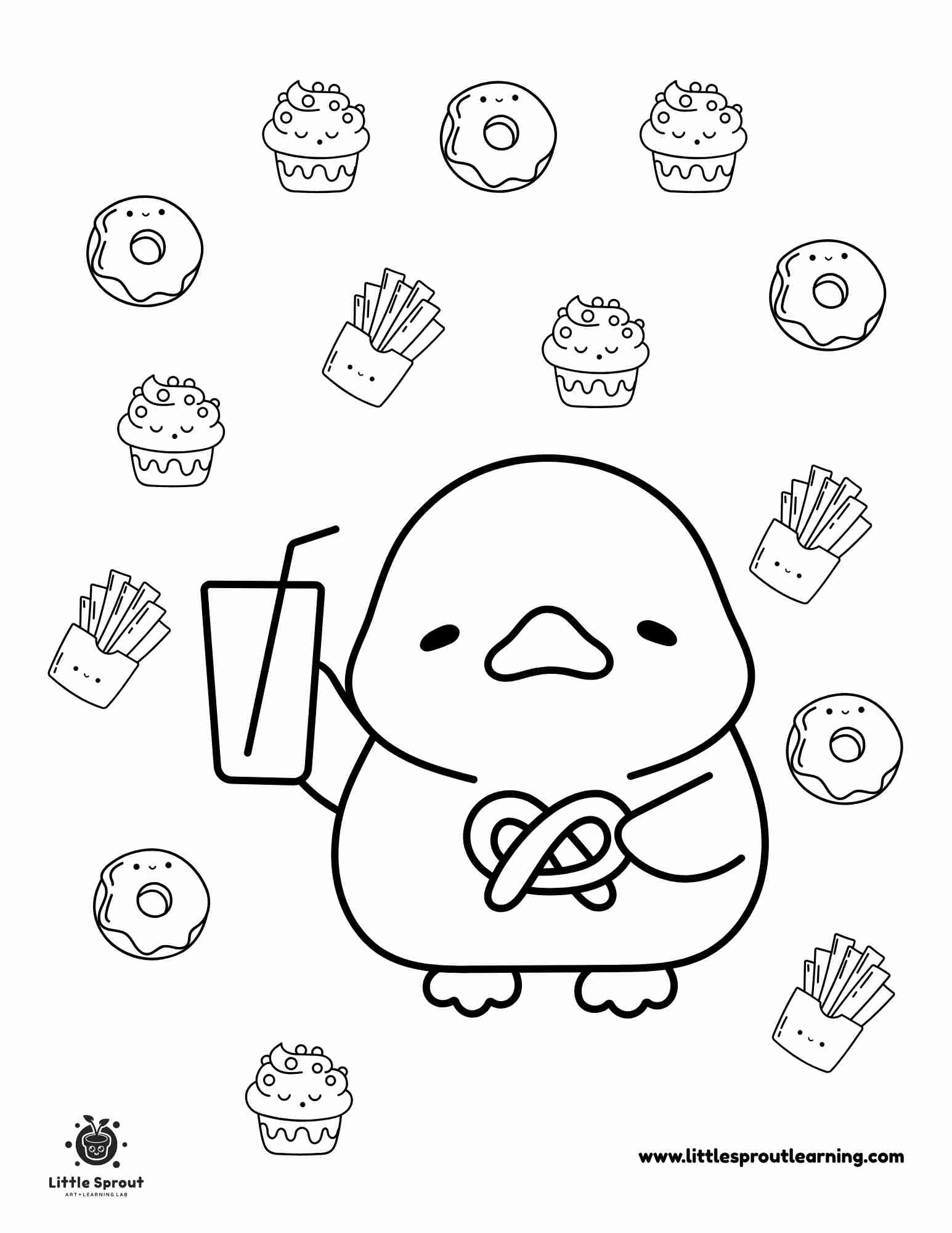 Snacky Duck Kawaii Coloring Page Little Sprout Art Learning Lab