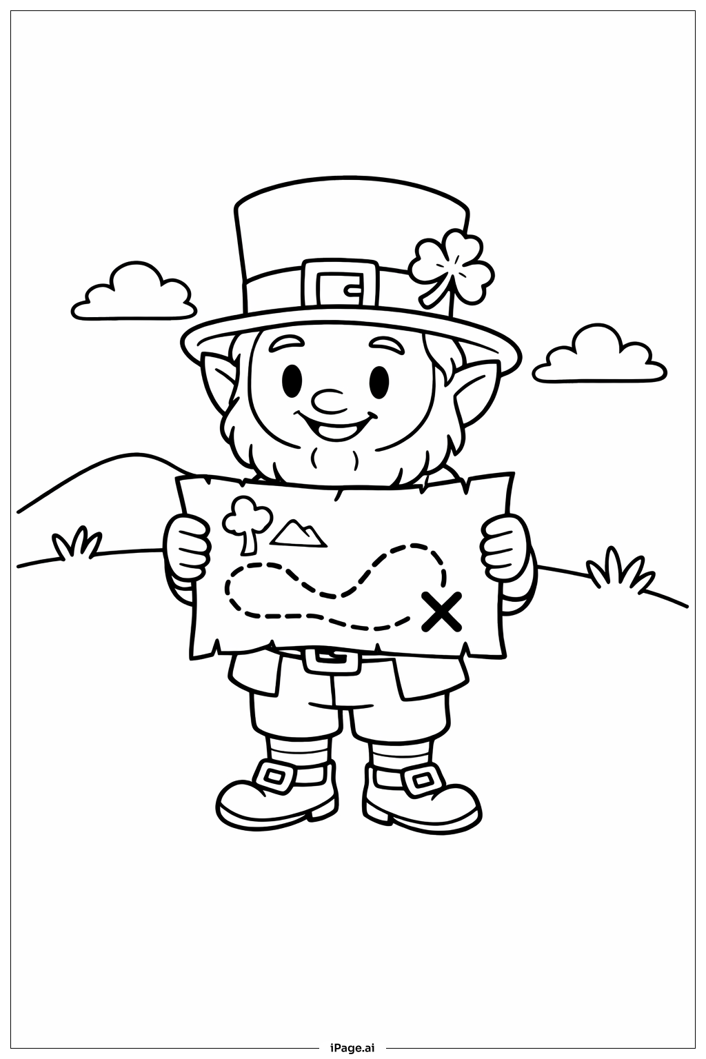 St Patrick S Day Leprechaun With Map Coloring Page Free PDF PNG Printable 