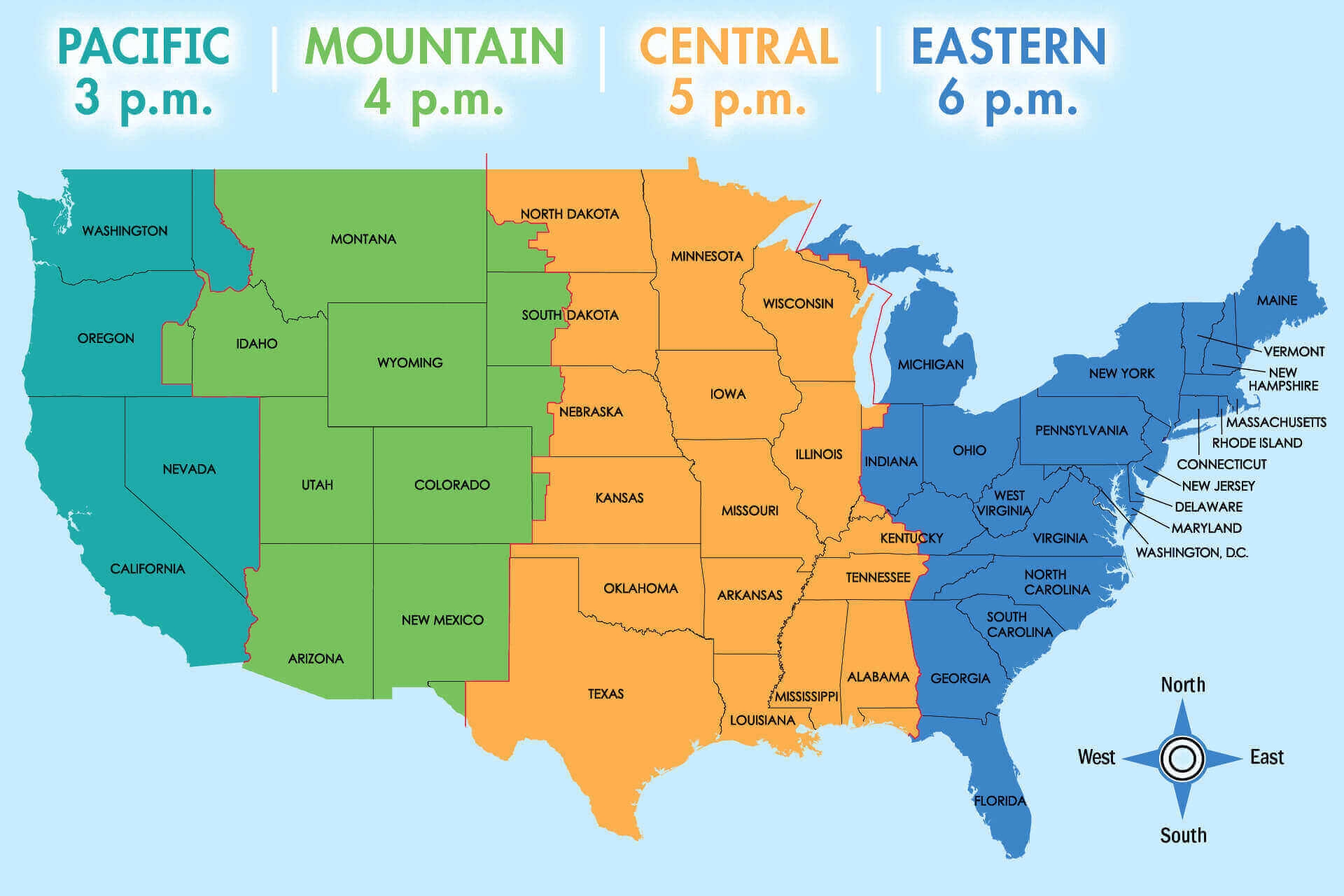 printable us time zone map
