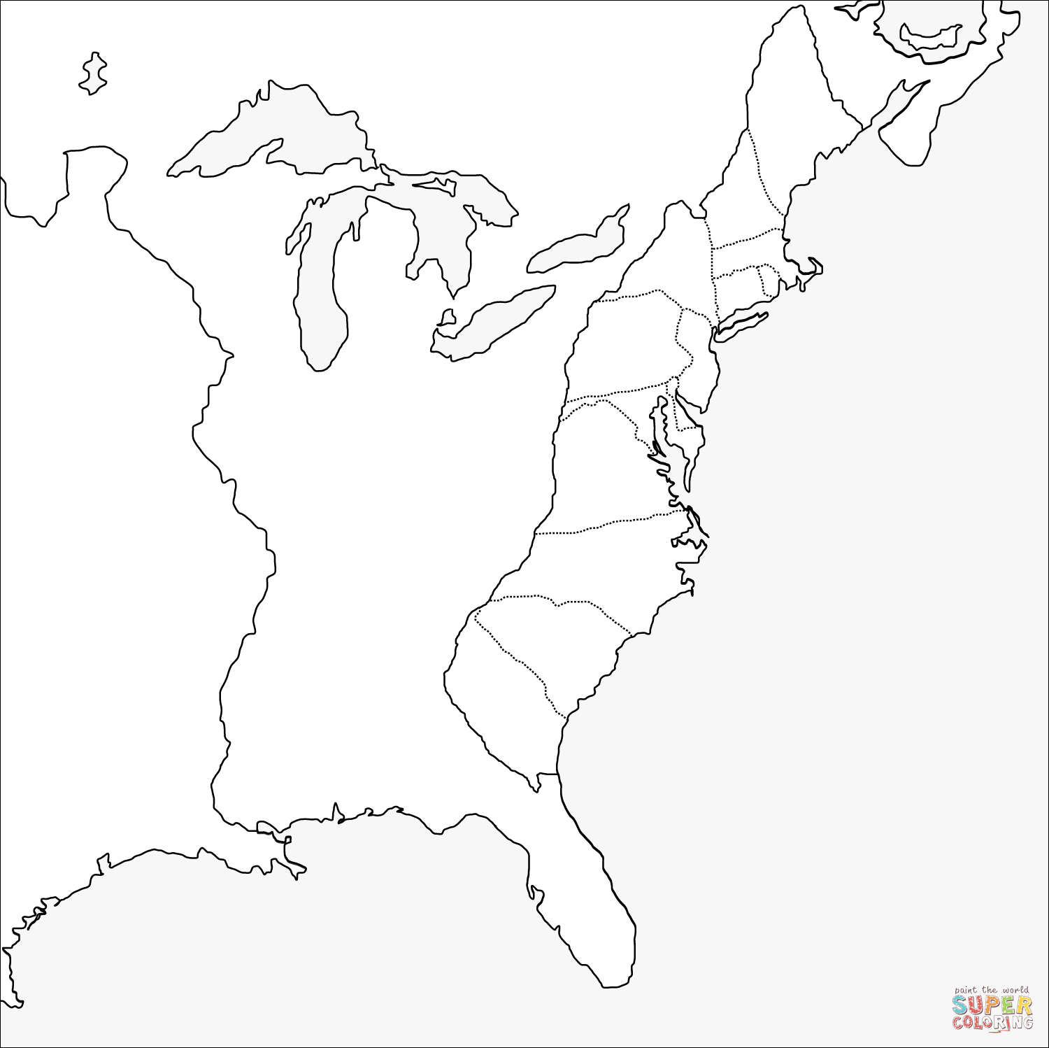 map of 13 original colonies printable