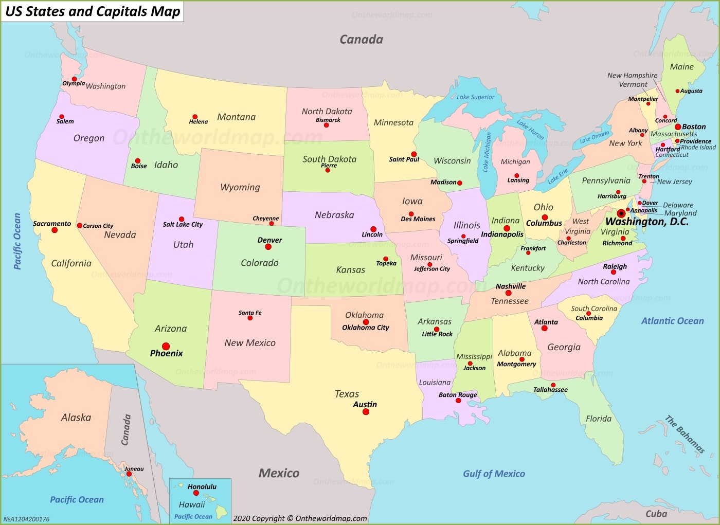 usa map with capitals printable