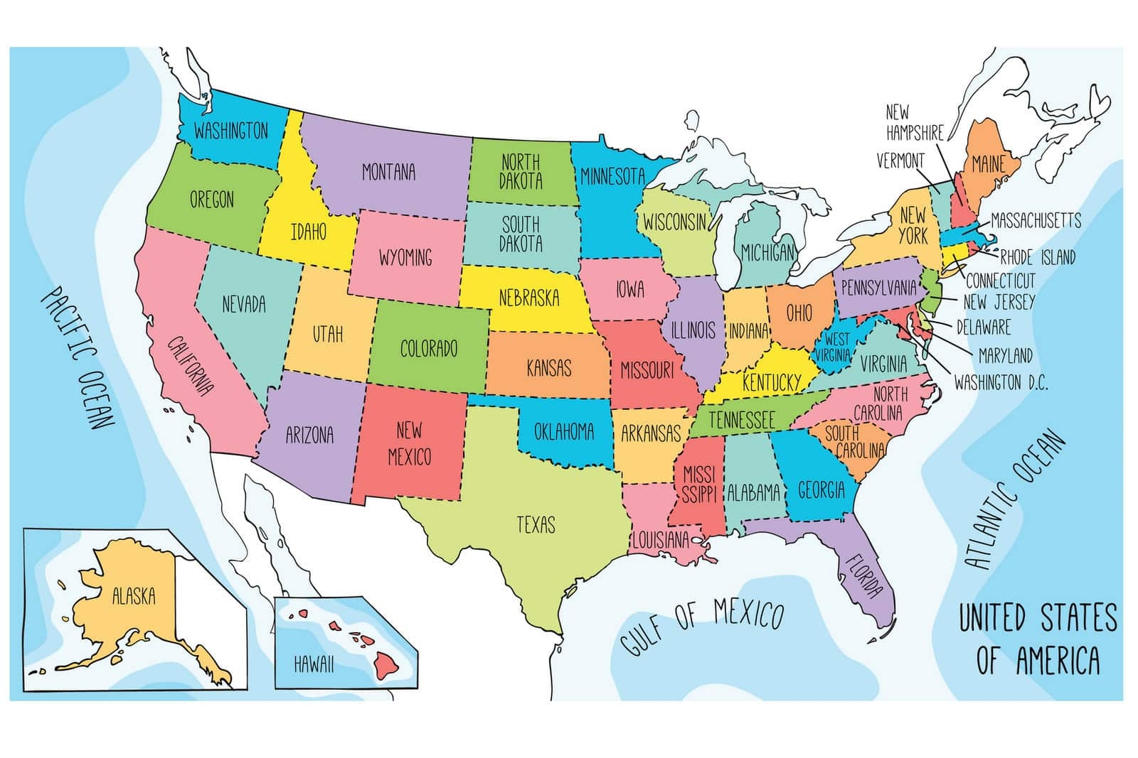 printable united states map labeled