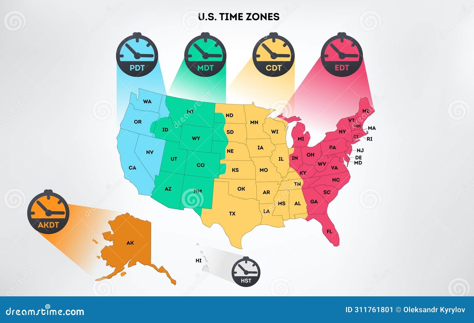 printable map of time zones usa